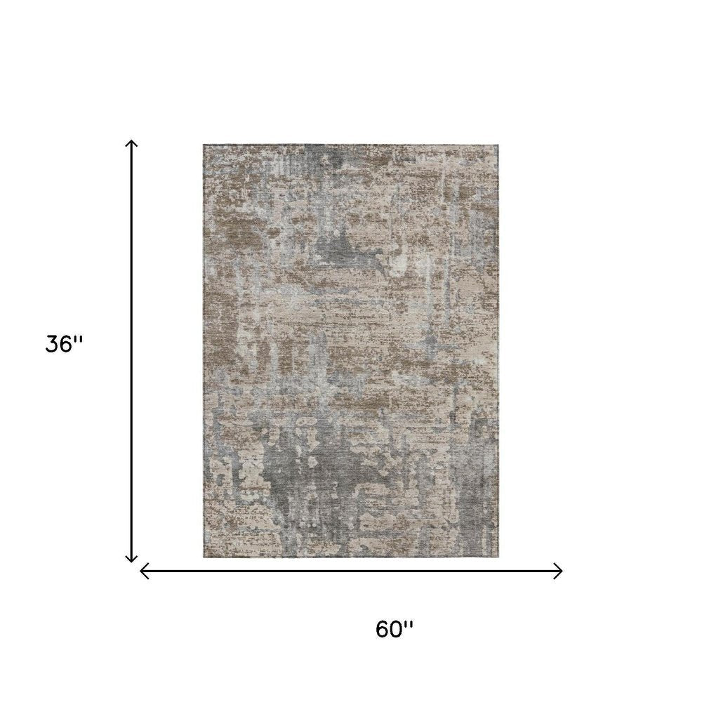 3' X 5' Khaki And Brown Abstract Washable Indoor Outdoor Area Rug HomeRoots