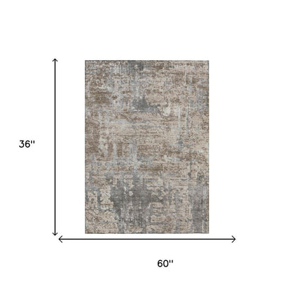 3' X 5' Khaki And Brown Abstract Washable Indoor Outdoor Area Rug HomeRoots
