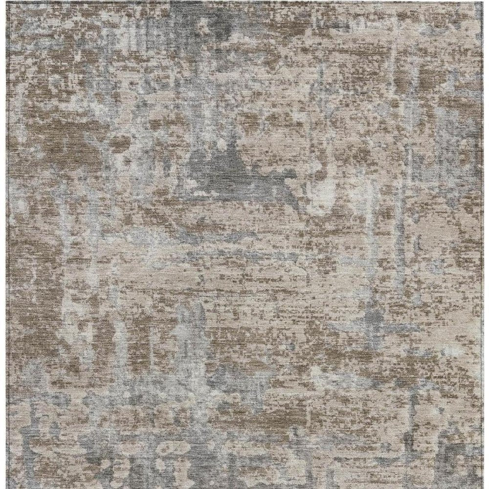 3' X 5' Khaki And Brown Abstract Washable Indoor Outdoor Area Rug — view 7
