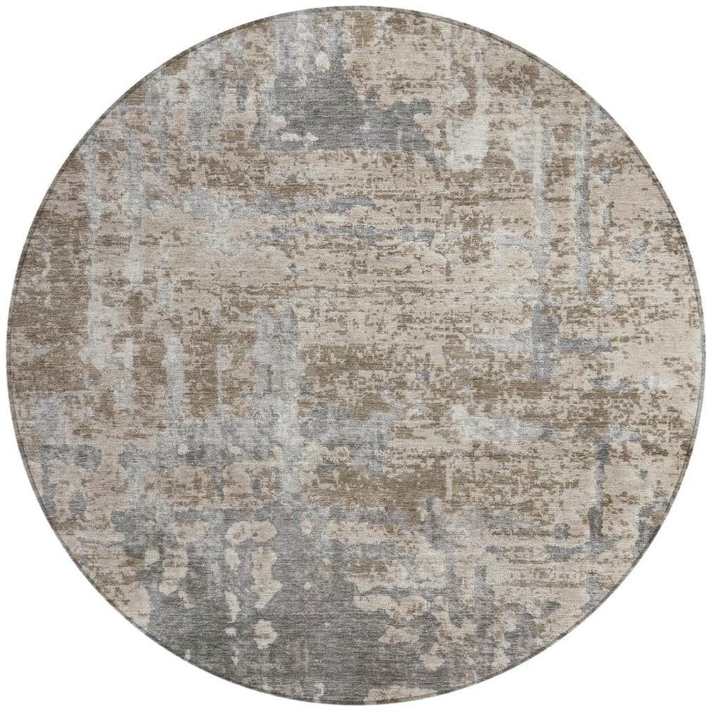 8' Khaki And Brown Round Abstract Washable Indoor Outdoor Area Rug — view 13