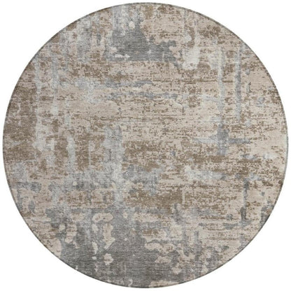 8' Khaki And Brown Round Abstract Washable Indoor Outdoor Area Rug HomeRoots