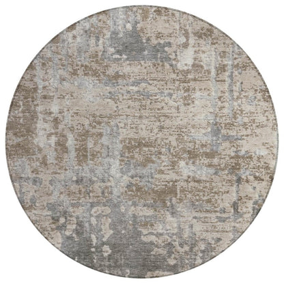 8' Khaki And Brown Round Abstract Washable Indoor Outdoor Area Rug HomeRoots