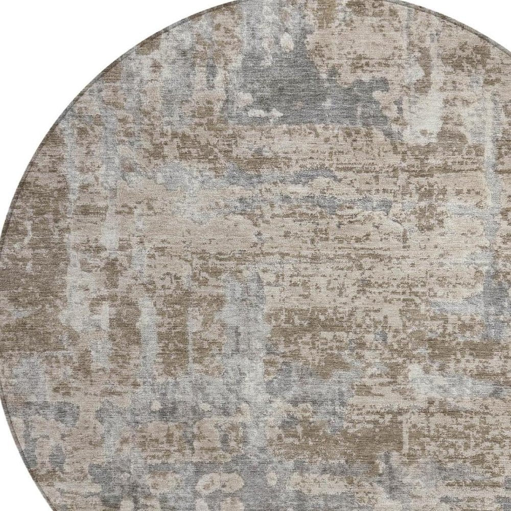 8' Khaki And Brown Round Abstract Washable Indoor Outdoor Area Rug HomeRoots