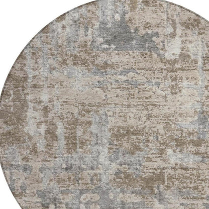 8' Khaki And Brown Round Abstract Washable Indoor Outdoor Area Rug HomeRoots