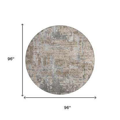 8' Khaki And Brown Round Abstract Washable Indoor Outdoor Area Rug HomeRoots