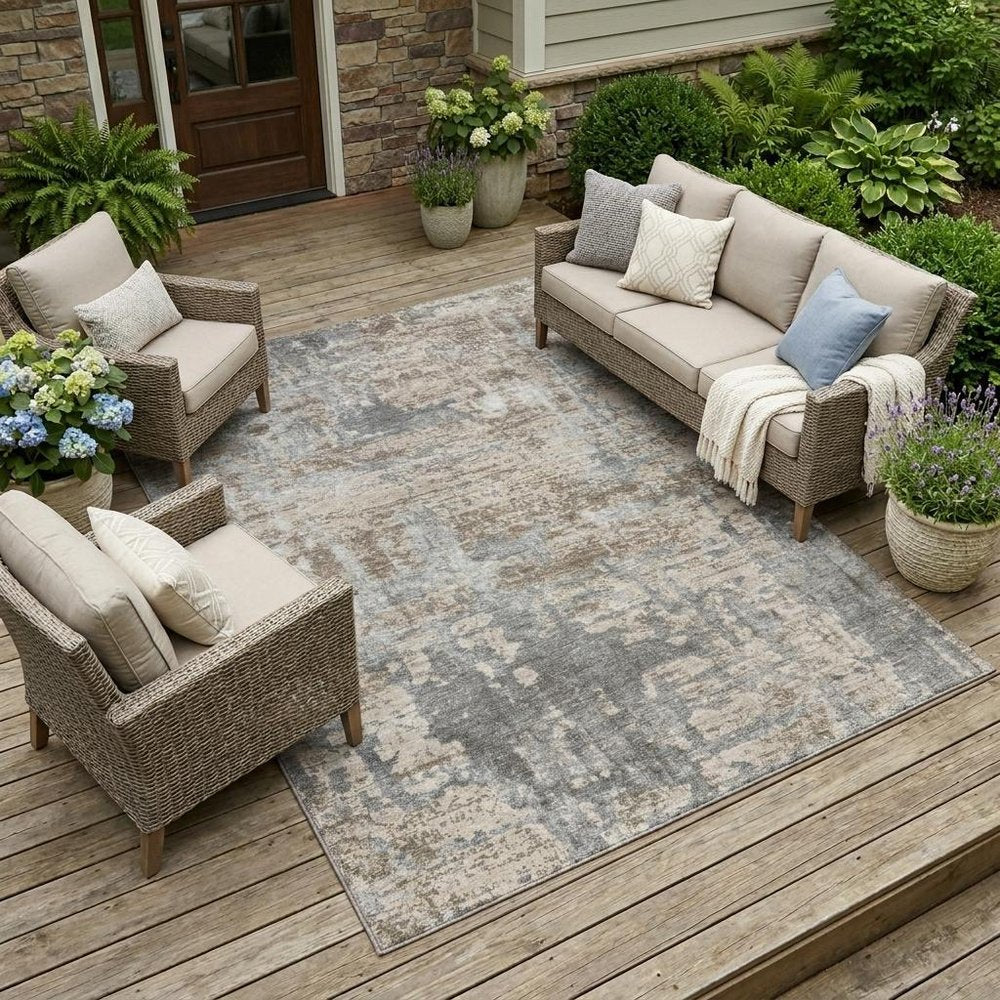 10' X 14' Khaki And Brown Abstract Washable Indoor Outdoor Area Rug HomeRoots