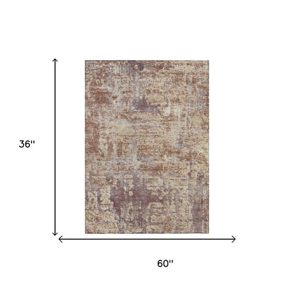 3' X 5' Orange And Beige Abstract Washable Indoor Outdoor Area Rug HomeRoots