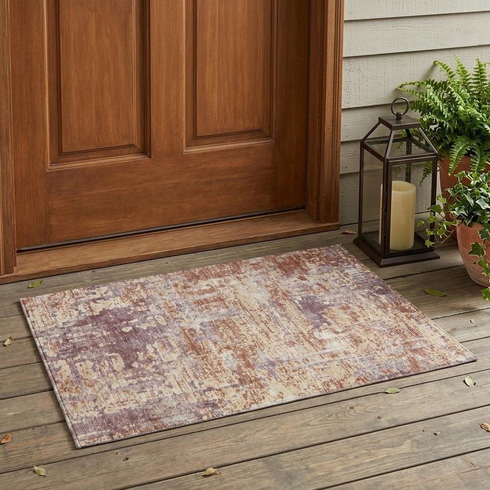 3' X 5' Orange And Beige Abstract Washable Indoor Outdoor Area Rug — view 5