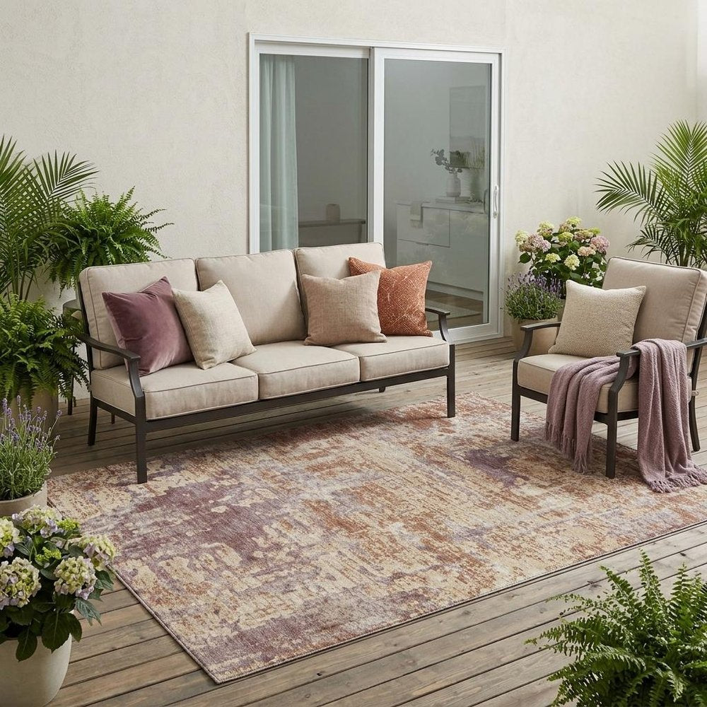 5' X 8' Orange And Beige Abstract Washable Indoor Outdoor Area Rug HomeRoots