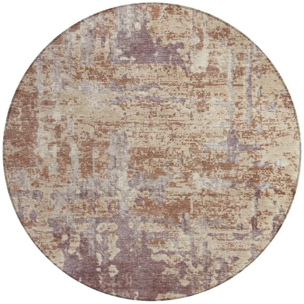 8' Orange And Beige Round Abstract Washable Indoor Outdoor Area Rug HomeRoots