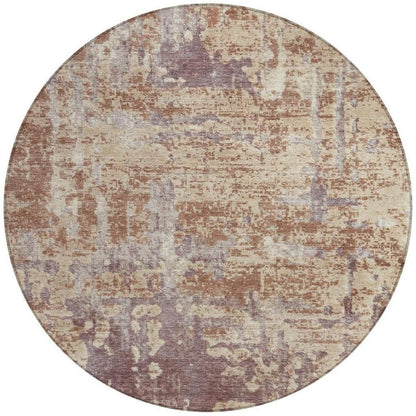 8' Orange And Beige Round Abstract Washable Indoor Outdoor Area Rug HomeRoots