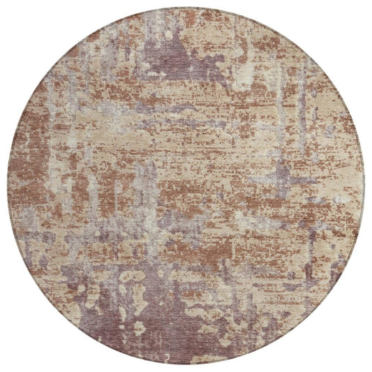8' Orange And Beige Round Abstract Washable Indoor Outdoor Area Rug
