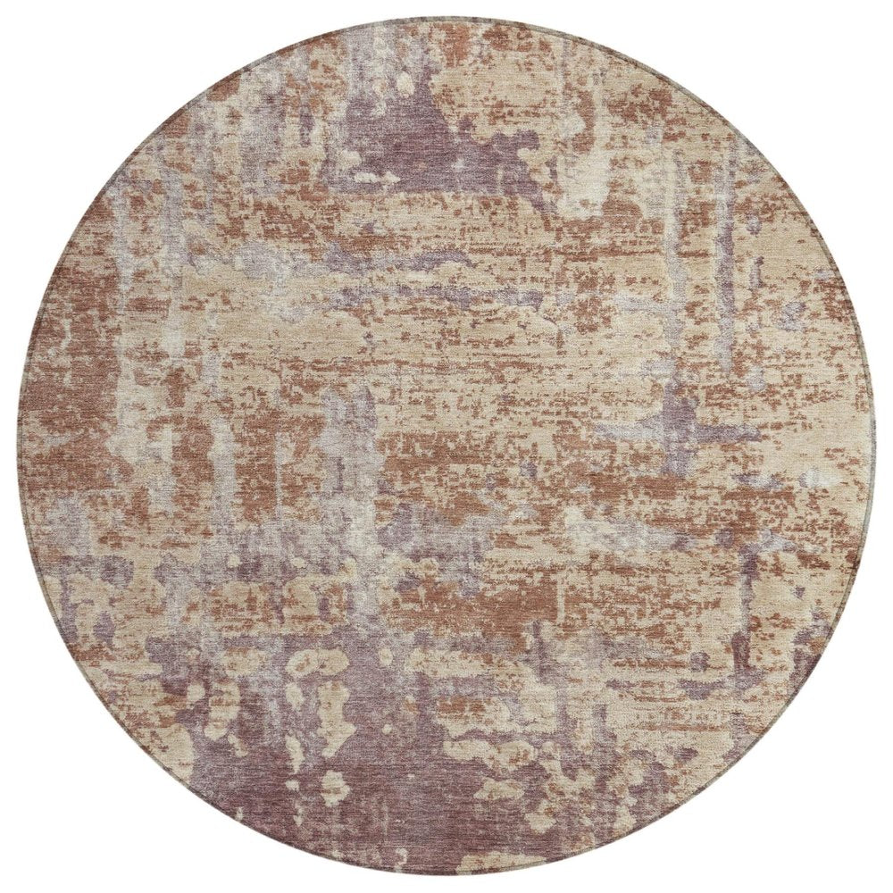 8' Orange And Beige Round Abstract Washable Indoor Outdoor Area Rug HomeRoots