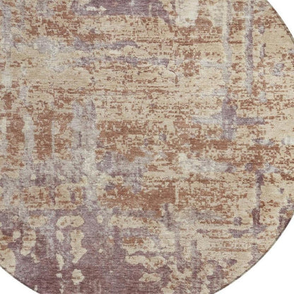 8' Orange And Beige Round Abstract Washable Indoor Outdoor Area Rug HomeRoots