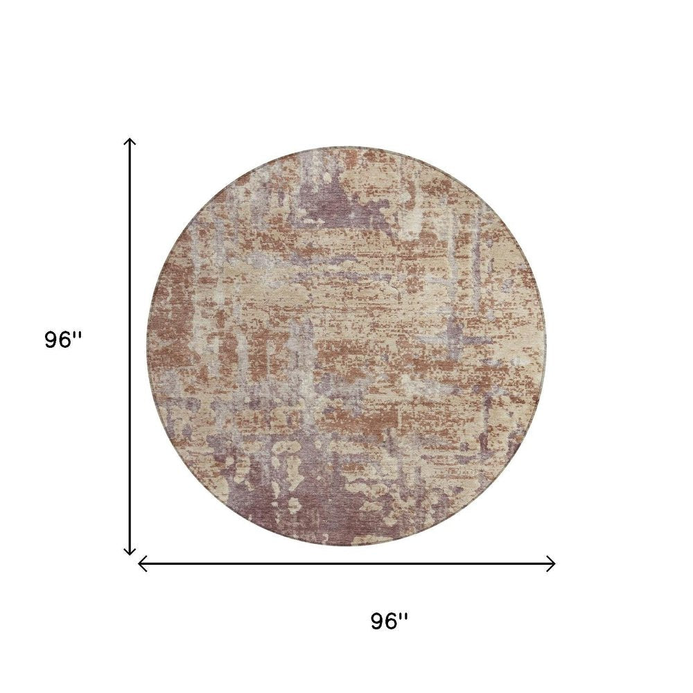 8' Orange And Beige Round Abstract Washable Indoor Outdoor Area Rug HomeRoots