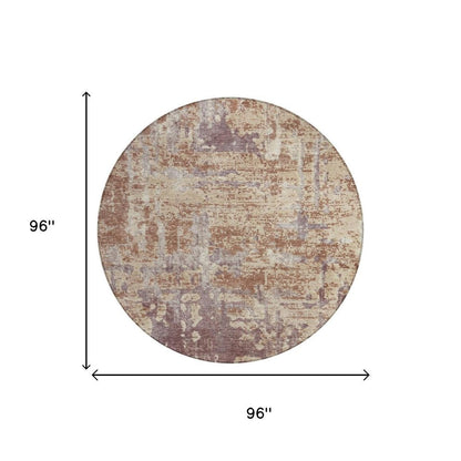8' Orange And Beige Round Abstract Washable Indoor Outdoor Area Rug HomeRoots