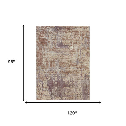 8' X 10' Orange And Beige Abstract Washable Indoor Outdoor Area Rug