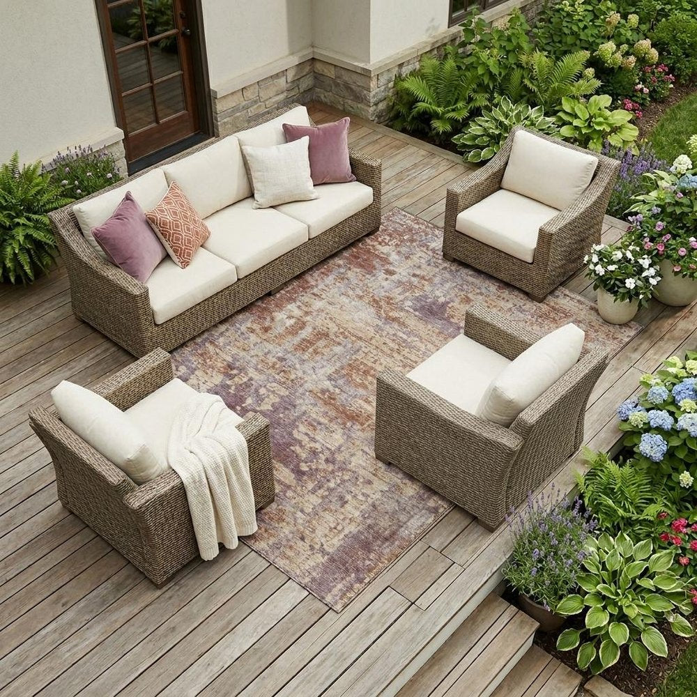 8' X 10' Orange And Beige Abstract Washable Indoor Outdoor Area Rug