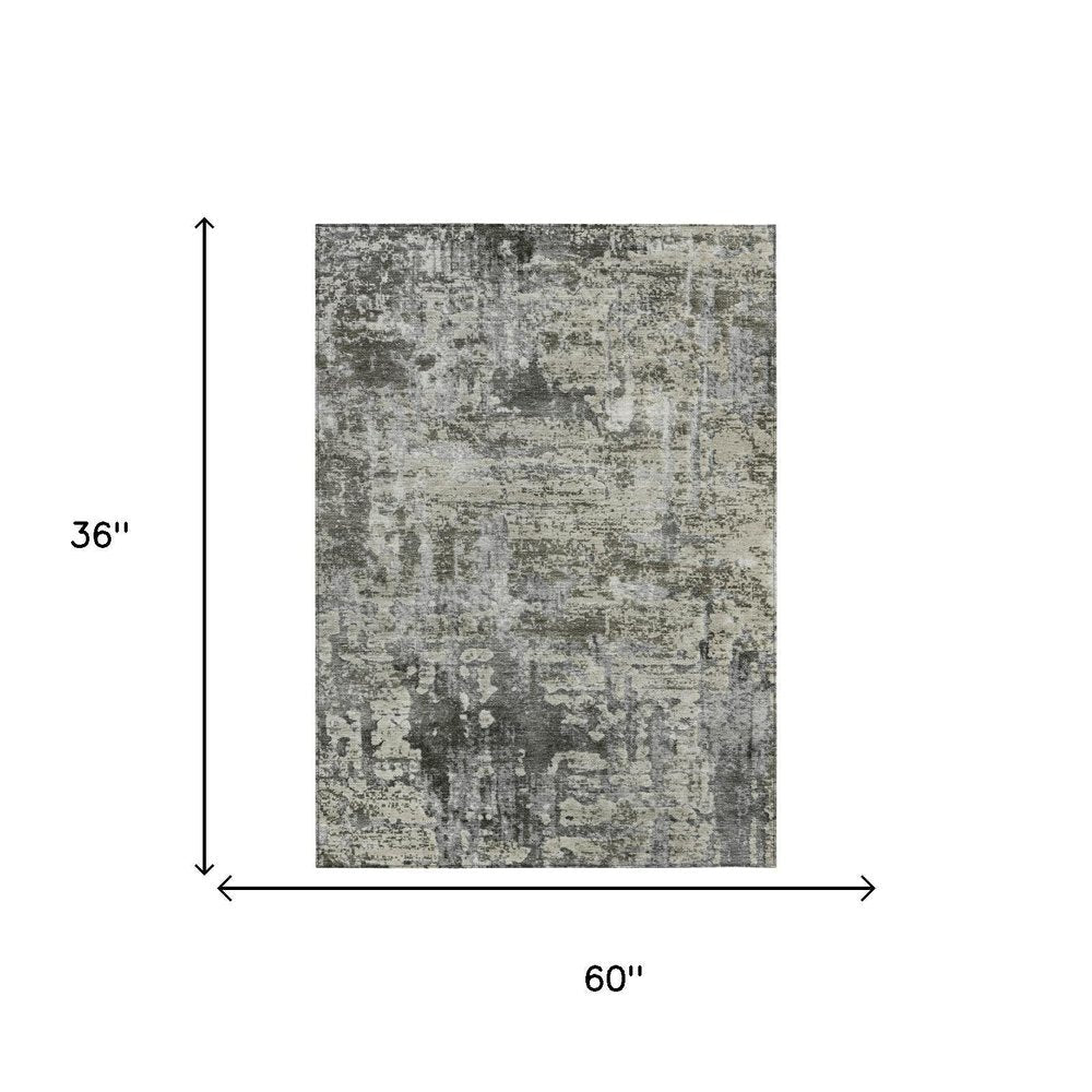 3' X 5' Pewter And Gray Abstract Washable Indoor Outdoor Area Rug — view 4