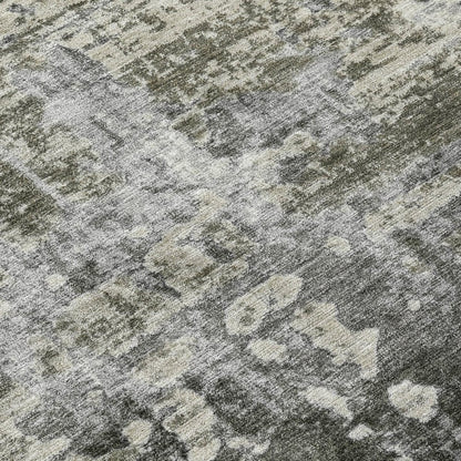 3' X 5' Pewter And Gray Abstract Washable Indoor Outdoor Area Rug