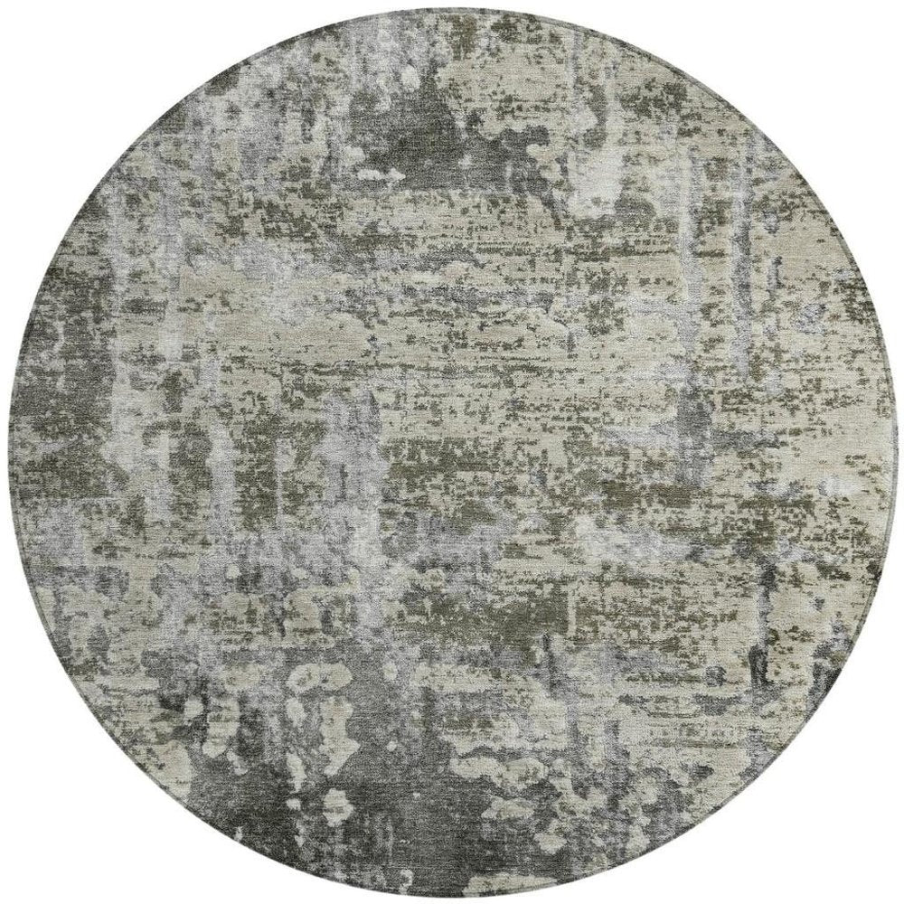 8' Pewter And Gray Round Abstract Washable Indoor Outdoor Area Rug