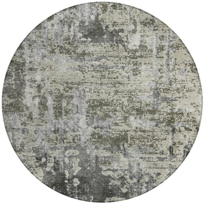 8' Pewter And Gray Round Abstract Washable Indoor Outdoor Area Rug