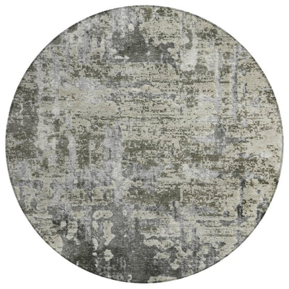 8' Pewter And Gray Round Abstract Washable Indoor Outdoor Area Rug