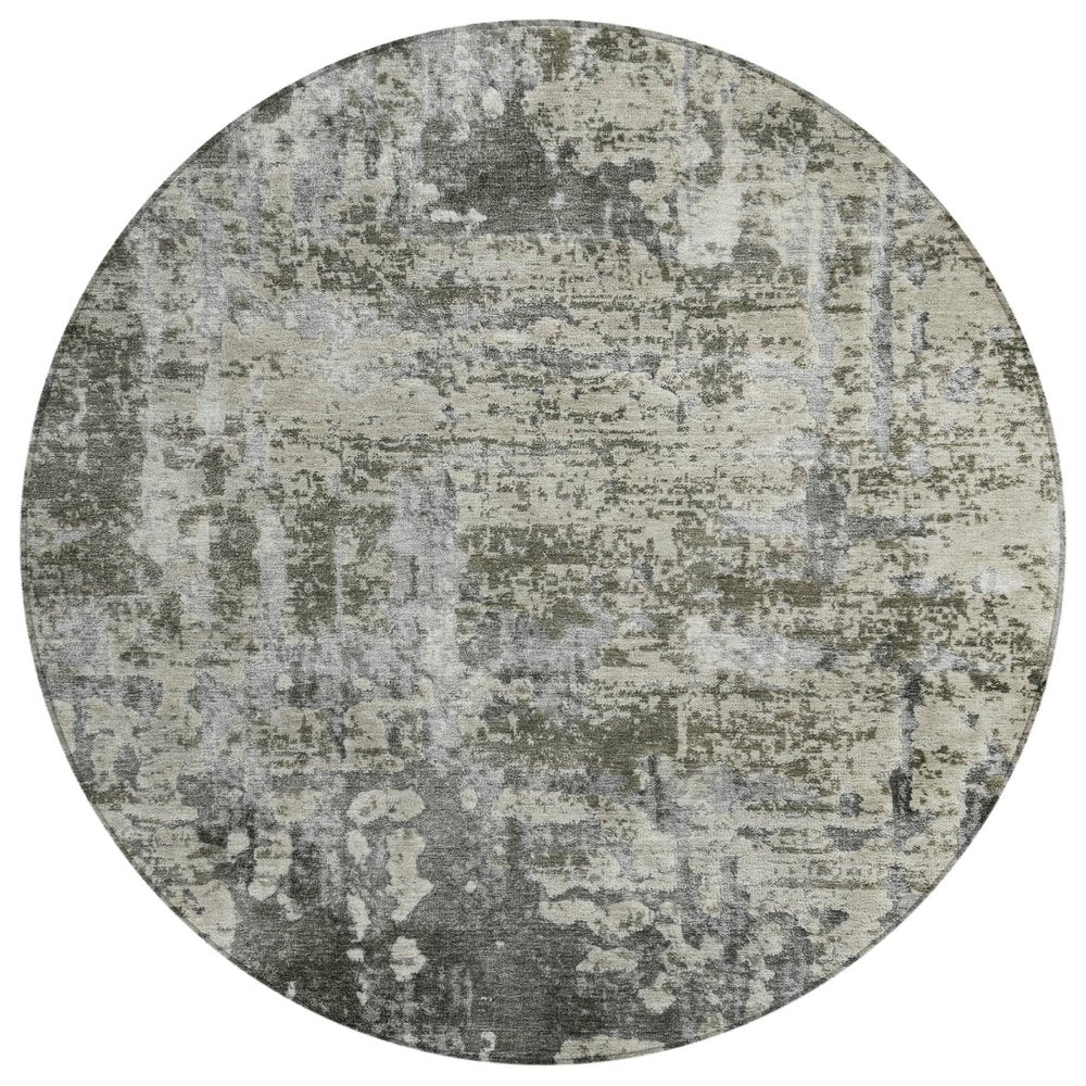 8' Pewter And Gray Round Abstract Washable Indoor Outdoor Area Rug HomeRoots