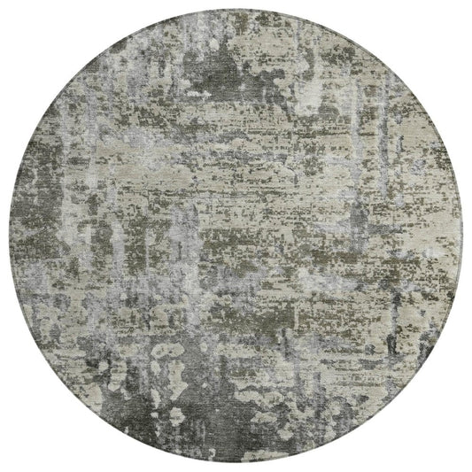 8' Pewter And Gray Round Abstract Washable Indoor Outdoor Area Rug