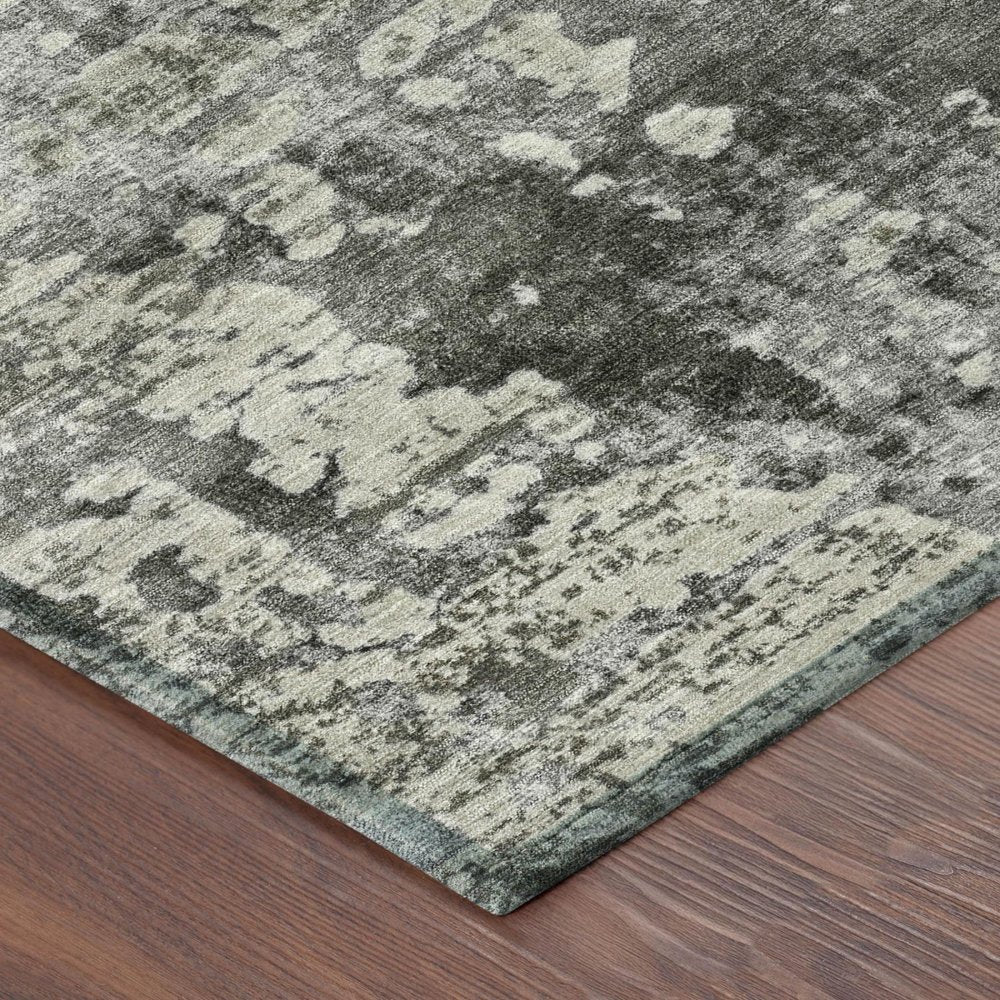 8' Pewter And Gray Round Abstract Washable Indoor Outdoor Area Rug