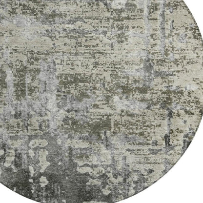 8' Pewter And Gray Round Abstract Washable Indoor Outdoor Area Rug