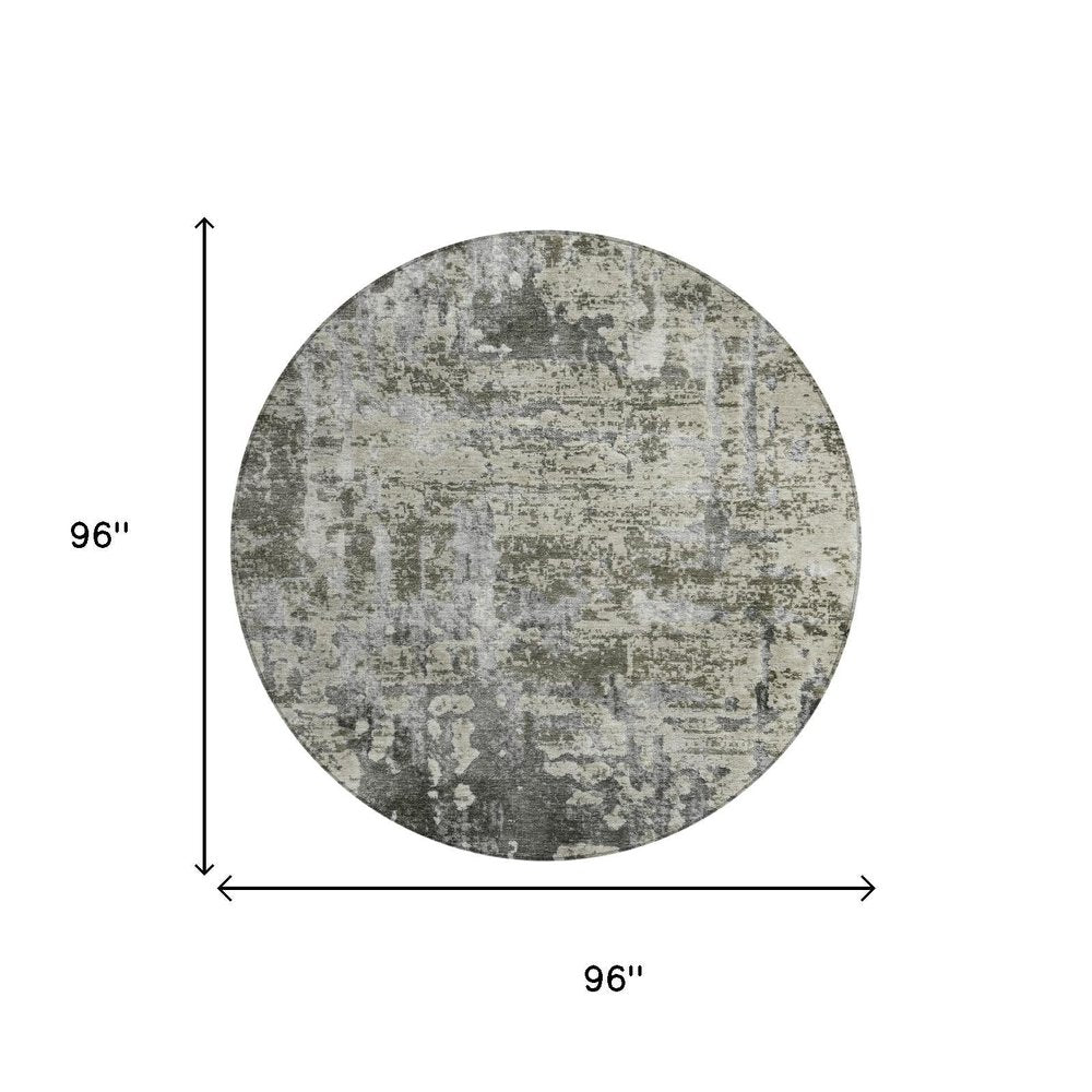 8' Pewter And Gray Round Abstract Washable Indoor Outdoor Area Rug — view 4