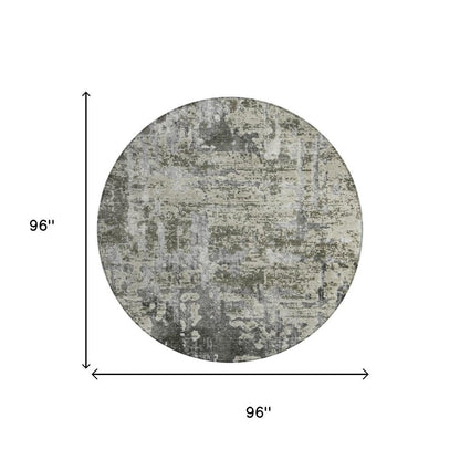 8' Pewter And Gray Round Abstract Washable Indoor Outdoor Area Rug HomeRoots
