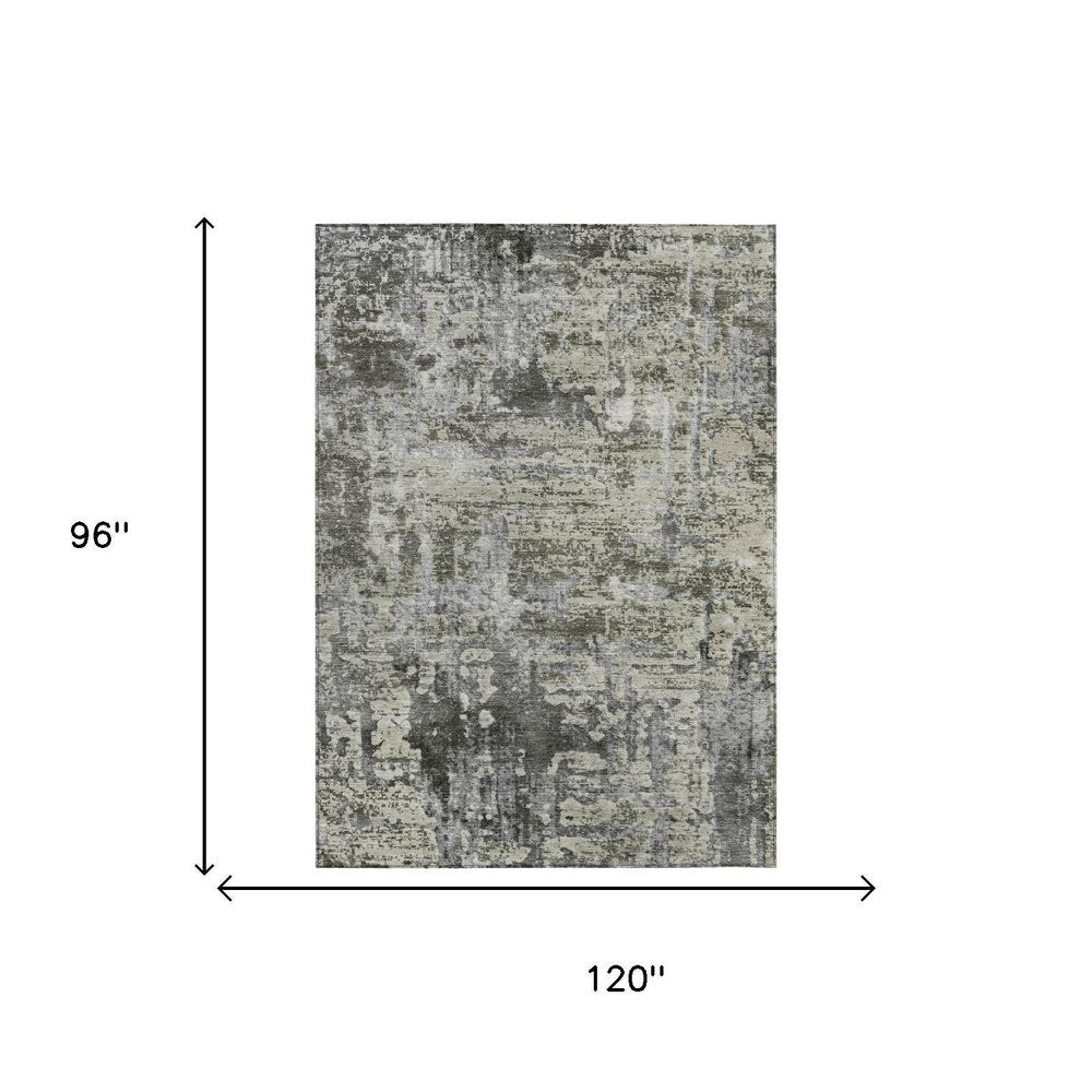 8' X 10' Pewter And Gray Abstract Washable Indoor Outdoor Area Rug HomeRoots