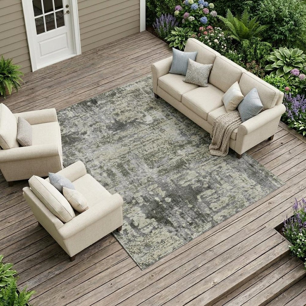 8' X 10' Pewter And Gray Abstract Washable Indoor Outdoor Area Rug — view 5