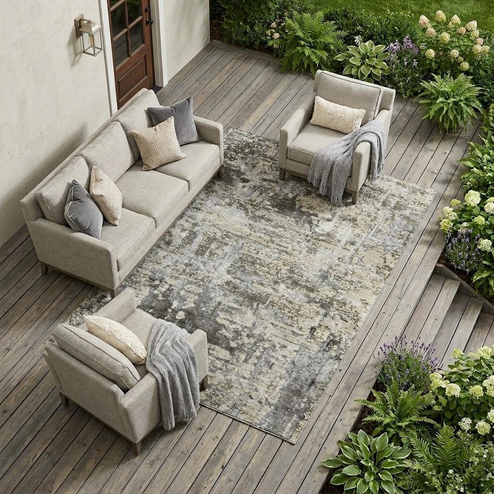 9' X 12' Pewter And Gray Abstract Washable Indoor Outdoor Area Rug — view 5