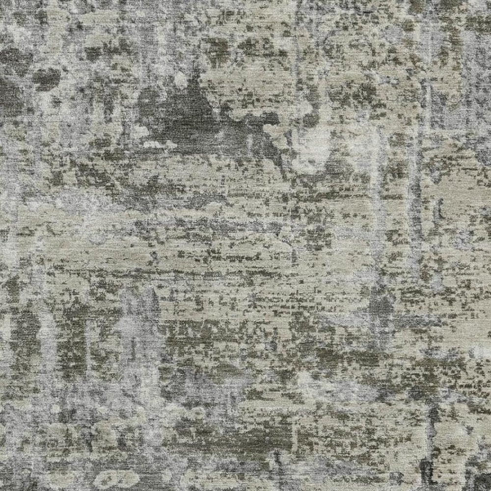 10' X 14' Pewter And Gray Abstract Washable Indoor Outdoor Area Rug