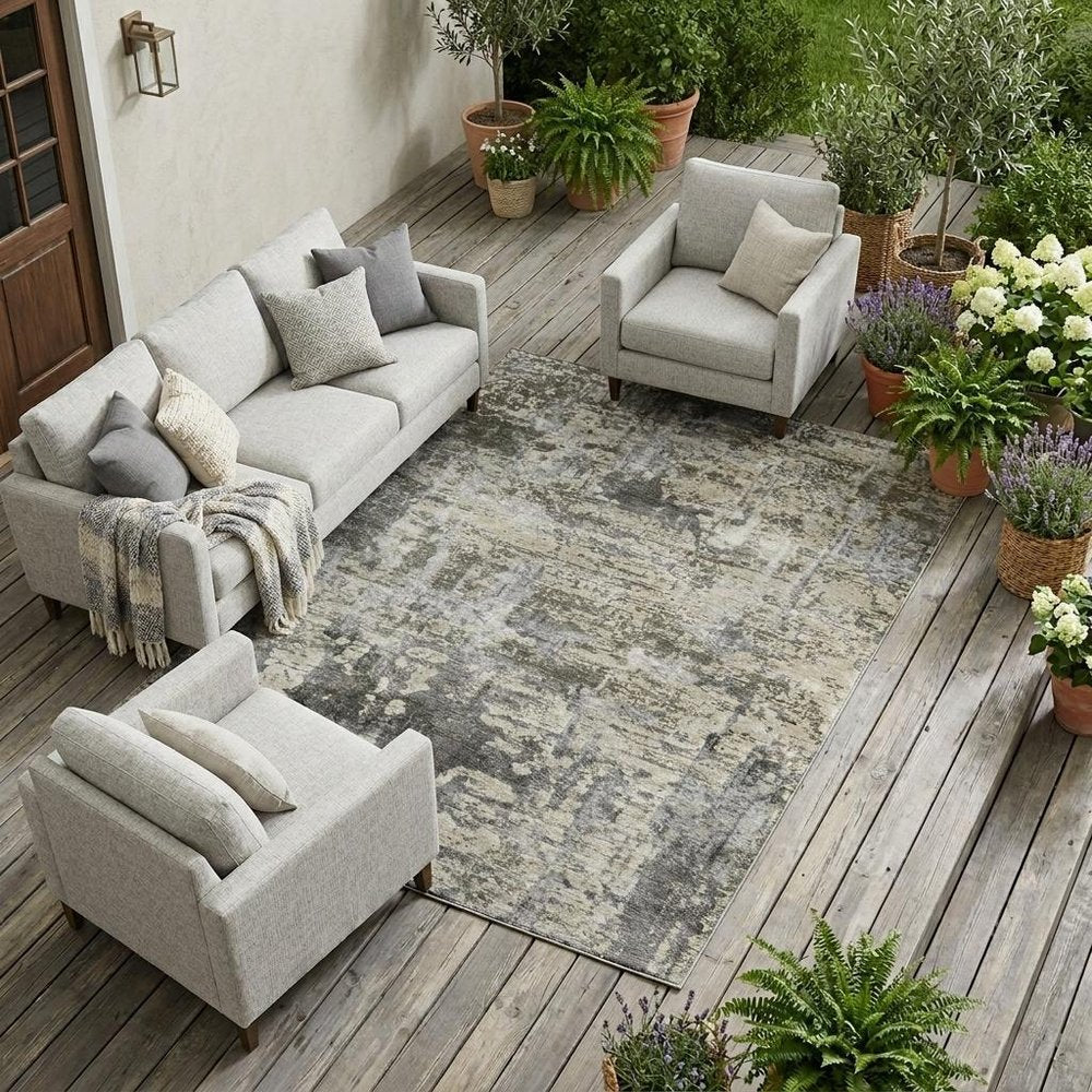 10' X 14' Pewter And Gray Abstract Washable Indoor Outdoor Area Rug — view 5