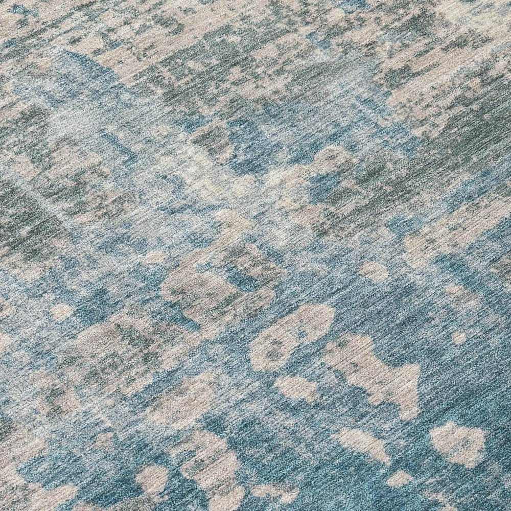 3' X 5' Teal Blue And Pewter Abstract Washable Indoor Outdoor Area Rug — view 3