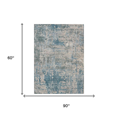 5' X 8' Teal Blue And Pewter Abstract Washable Indoor Outdoor Area Rug HomeRoots