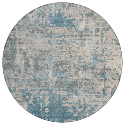 8' Teal Blue And Pewter Round Abstract Washable Indoor Outdoor Area Rug HomeRoots