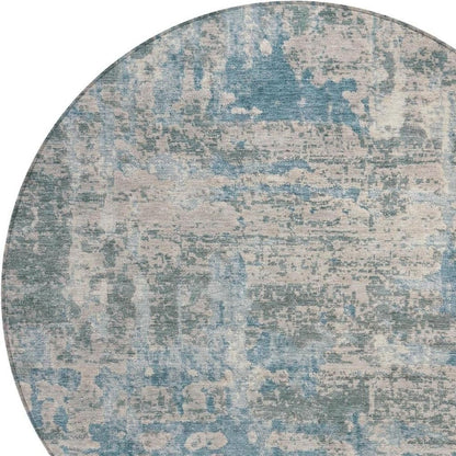 8' Teal Blue And Pewter Round Abstract Washable Indoor Outdoor Area Rug HomeRoots
