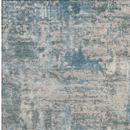 8' X 10' Teal Blue And Pewter Abstract Washable Indoor Outdoor Area Rug