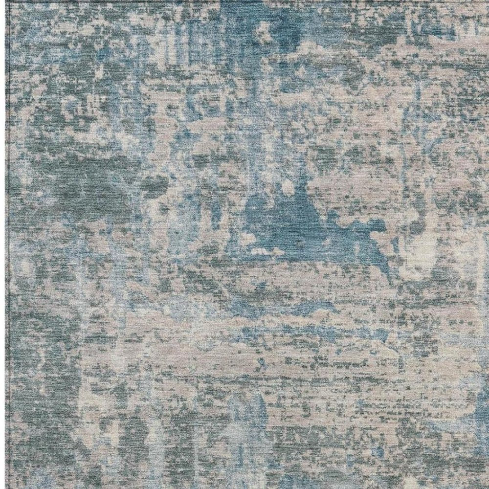 8' X 10' Teal Blue And Pewter Abstract Washable Indoor Outdoor Area Rug HomeRoots