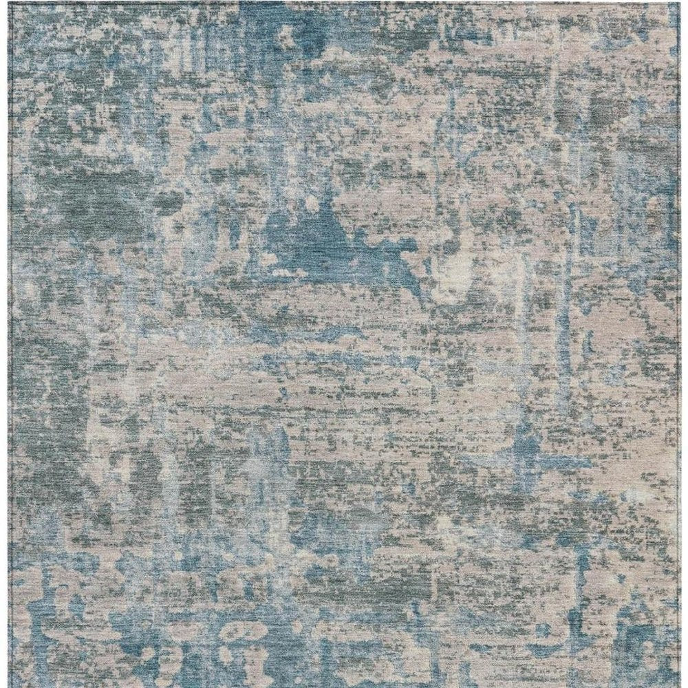 8' X 10' Teal Blue And Pewter Abstract Washable Indoor Outdoor Area Rug — view 7