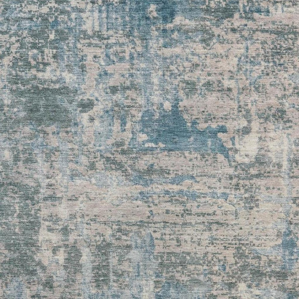 9' X 12' Teal Blue And Pewter Abstract Washable Indoor Outdoor Area Rug — view 6