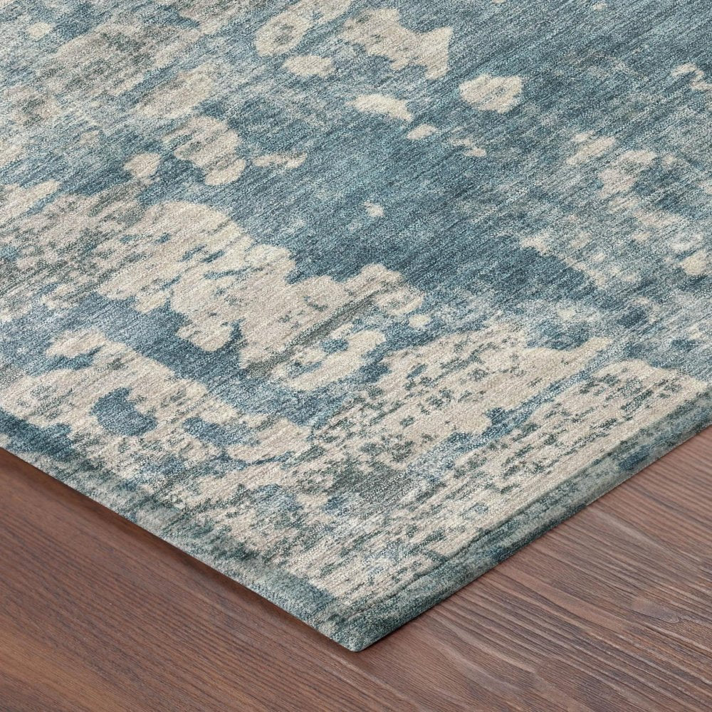 9' X 12' Teal Blue And Pewter Abstract Washable Indoor Outdoor Area Rug HomeRoots