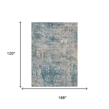 10' X 14' Teal Blue And Pewter Abstract Washable Indoor Outdoor Area Rug HomeRoots