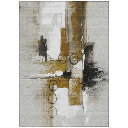 5' X 8' Brown And Silver Abstract Washable Indoor Outdoor Area Rug