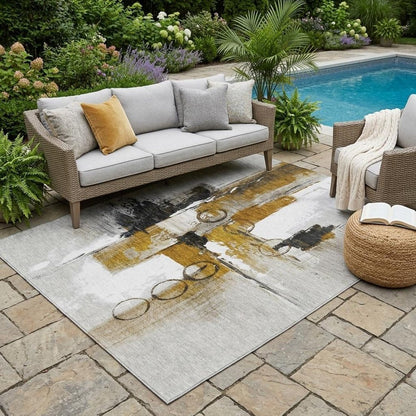 5' X 8' Brown And Silver Abstract Washable Indoor Outdoor Area Rug HomeRoots